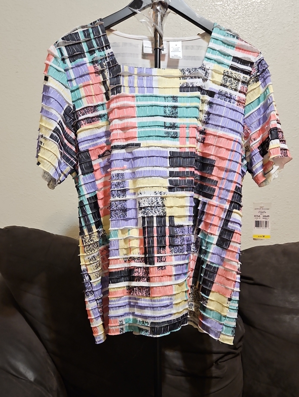 Women's Multicolor Textured Short-Sleeve Top